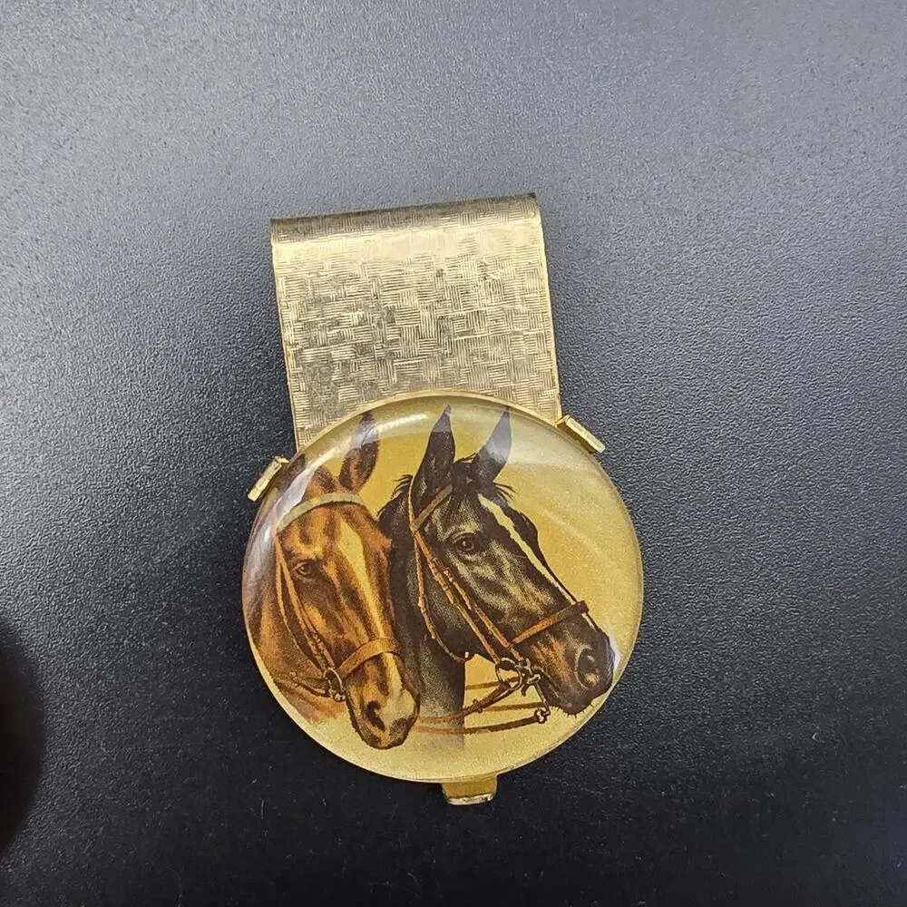 Vintage Equestrian Horse Themed Money Clip Gold Tone Western #3